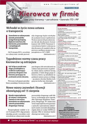 Kierowca w firmie sierpień 2013 nr 60 – ebook