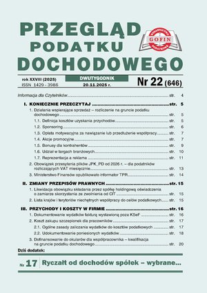 Przegląd Podatku Dochodowego – e-wydania – 22/2025