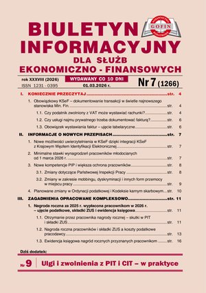 Biuletyn Informacyjny dla Służb Ekonomiczno-Finansowych – e-wydania – 7/2026