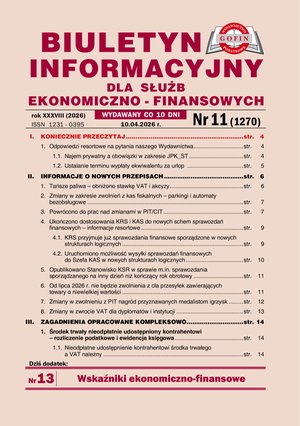 Biuletyn Informacyjny dla Służb Ekonomiczno-Finansowych – e-wydania – 11/2026