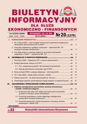 biznesowe, branżowe, gospodarka: Biuletyn Informacyjny dla Służb Ekonomiczno-Finansowych – e-wydania – 20/2026