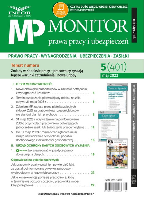e-prasa: Monitor Prawa Pracy i Ubezpieczeń – e-wydanie – 5/2023