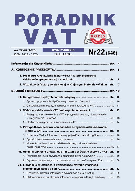 e-prasa: Poradnik VAT – e-wydania – 22/2025