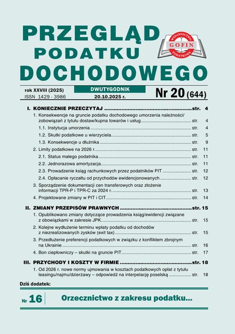 e-prasa: Przegląd Podatku Dochodowego – e-wydania – 20/2025