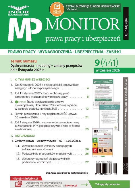 e-prasa: Monitor Prawa Pracy i Ubezpieczeń – e-wydanie – 9/2026